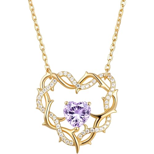 Kstyle 14K Gold Birthstone Pendant Necklaces for Women, Religious Birthday Gifts for Wife Daughter Sister Mom, Christian Crown of Thorns Jewelry Non Tarnish (925 Sterling Silver Base)
