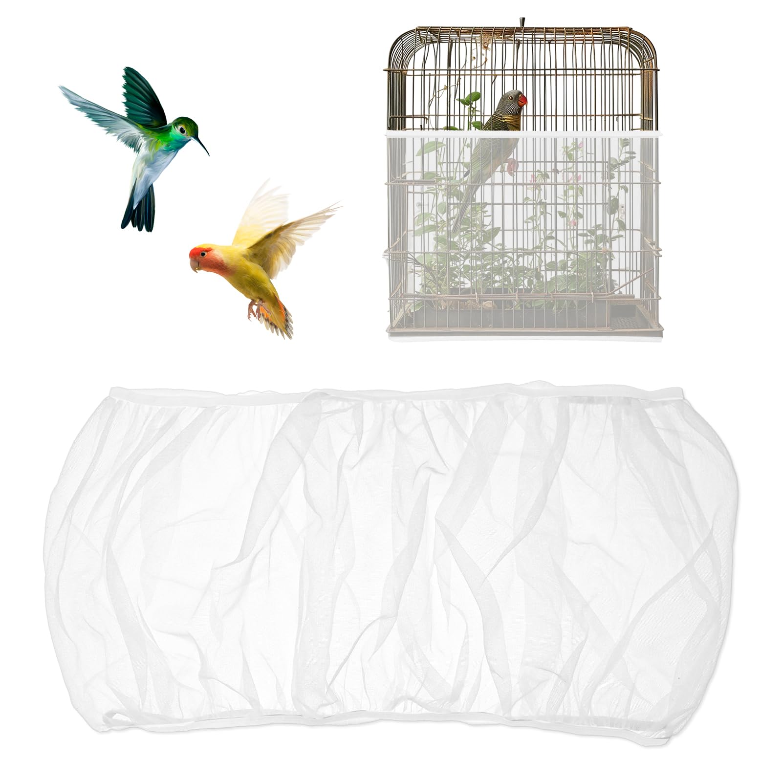 Bird Cage Seed Catcher White Bird Cage Net Cover Adjustable Birds Cages Netting Seed Catcher Stretchy Birds Cages Guard for Parrot Enclosures