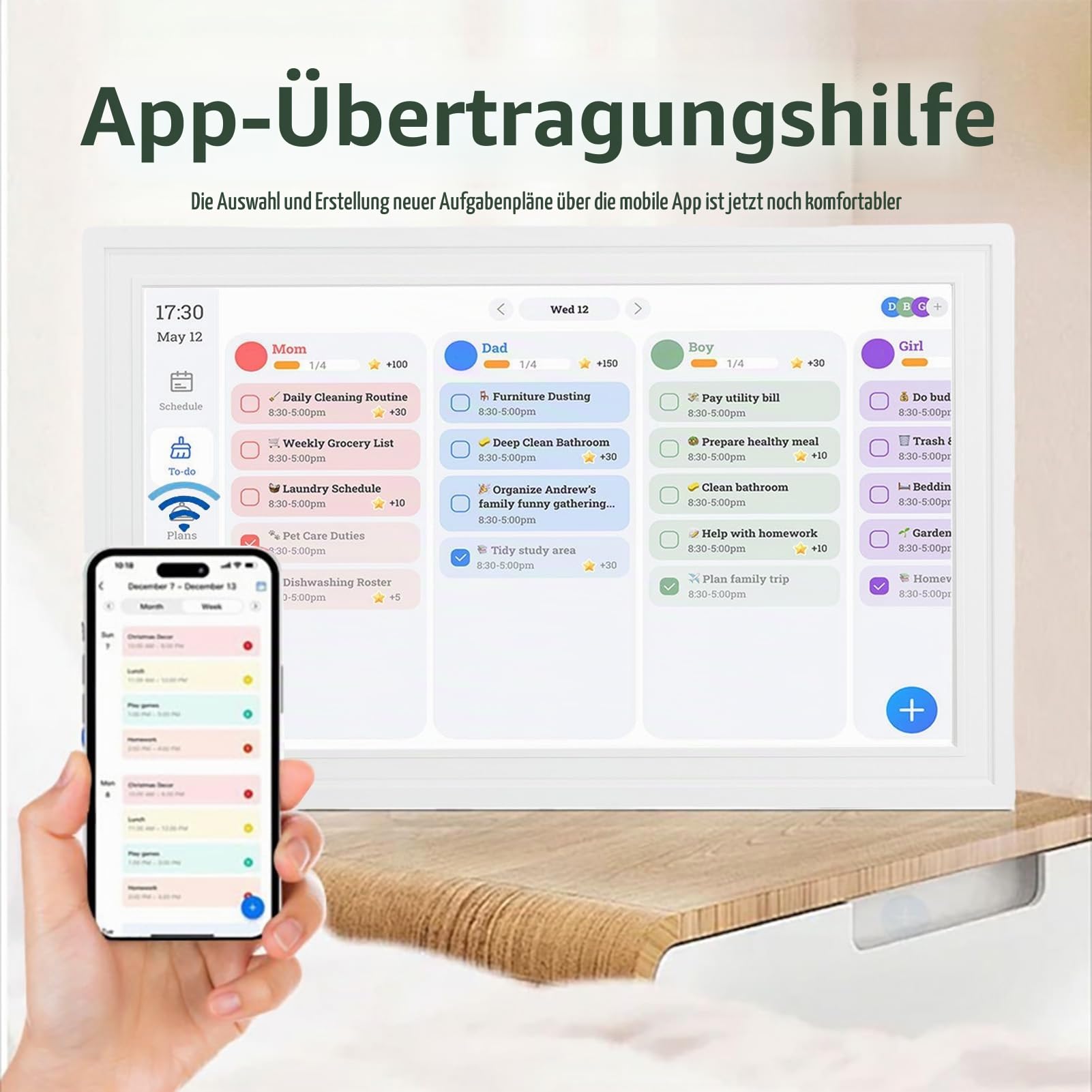 Elprico 15,6 Zoll Digitaler Kalender, Elektronischer Wandkalender mit Touchscreen, Digitaler Fotorahmen für Familienpläne und Fotos (reines Weiß)