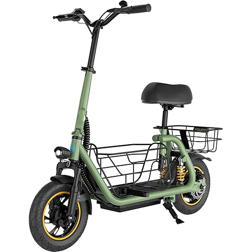 Urbanmax Electric Scooter with seat C1Pro,18.6 MPH,800W Peak Motor,25 Miles Long Range,Height-Adjustable Escooter with Wider Deck and Larger Basket,Mint Green
