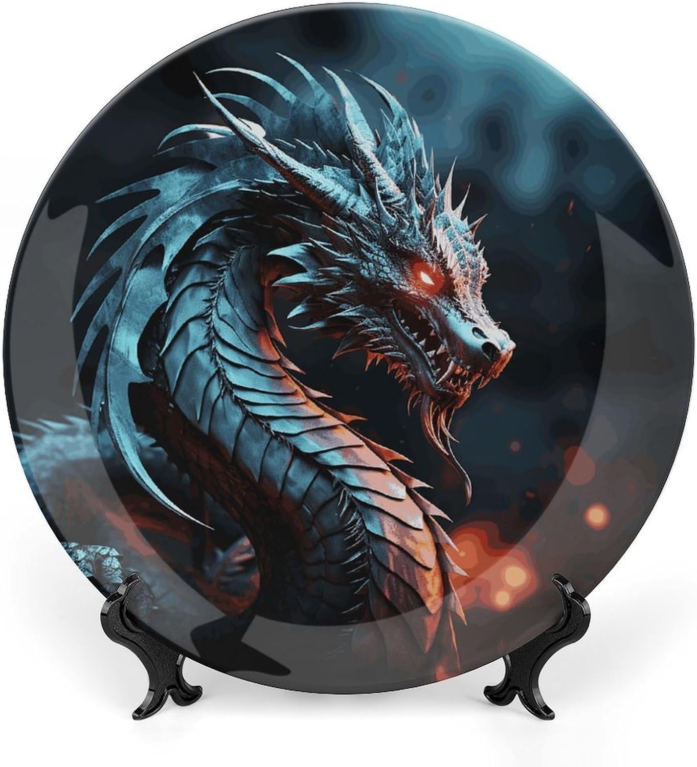 Dragon Bone China Decorative Plate with Display Stand, Ceramic Ornaments Plate for Wall Hanging, Personalized Porcelain Plates for Office, Living Room 8inch