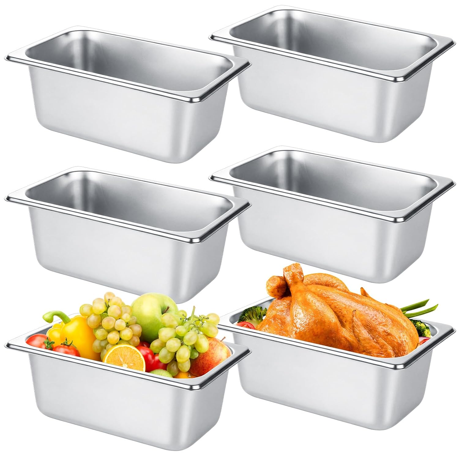 LANIAKEA 6PCS Hotel Pans Stainless Steel Steam Table Pan Restaurant Supplies 1/4 Size x 4 inch Deep Stainless Steam Table Pans, Hotel Pan Trays for Food, Party Catering Supplies
