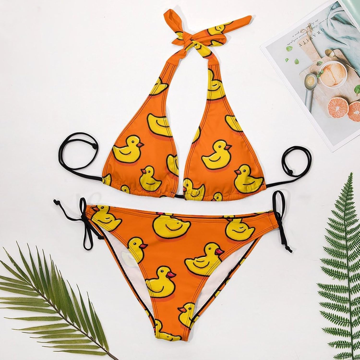 Cute Rubber Duck Pattern Novelty Women's 2 Piece String Bikini Set Swimsuits Bathing Suit Swimwear