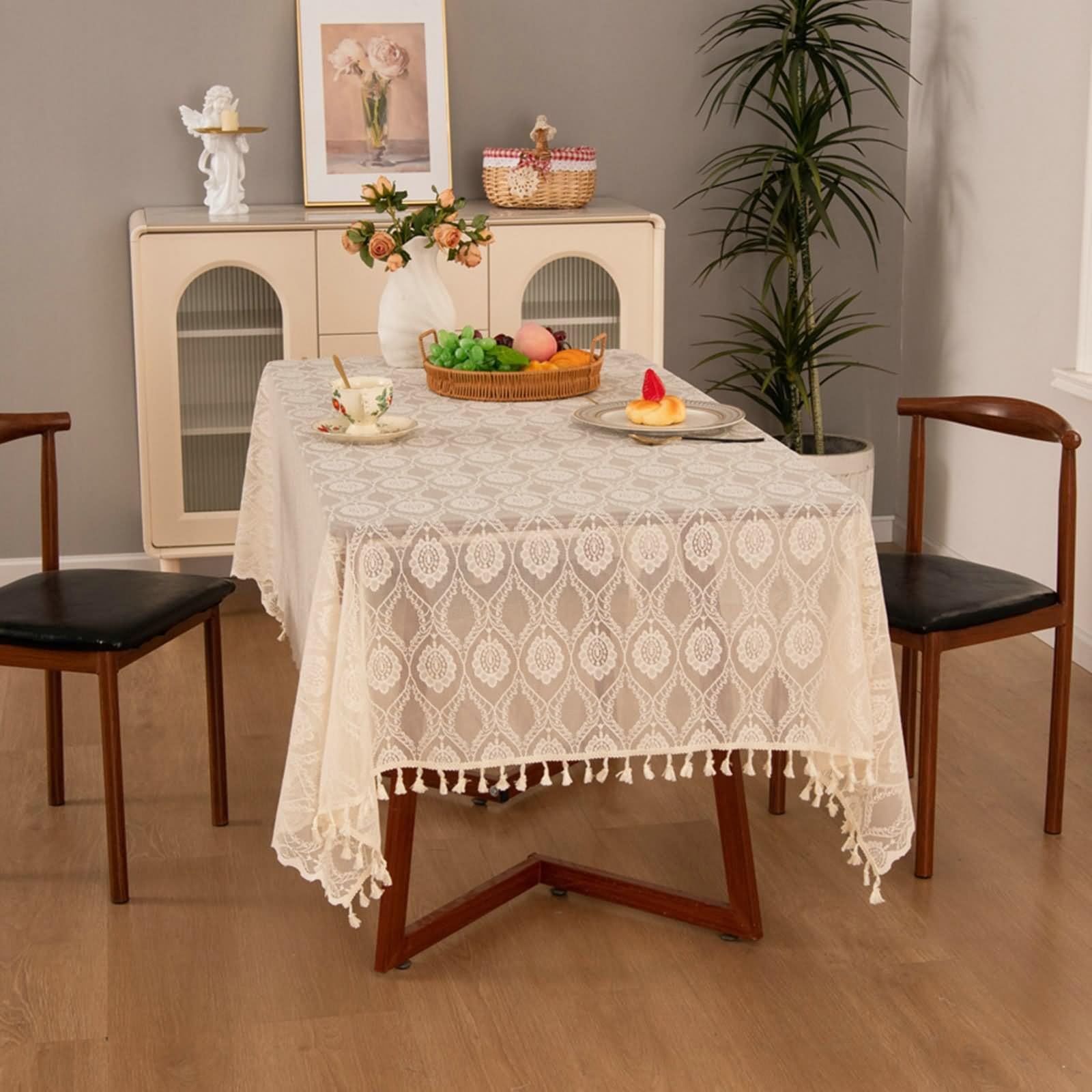 Tovaglia Beige Vintage, Tovaglia Tavolo Salotto 140x260cm Jacquard Floreale con Nappe Poliestere