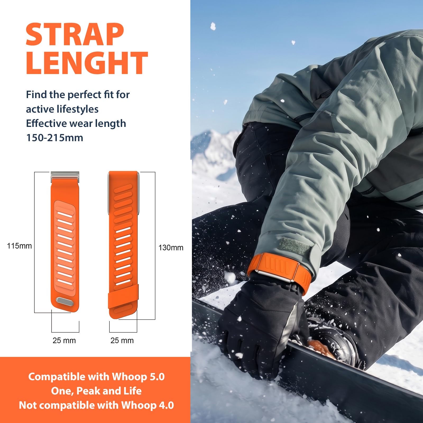 Bracelet de montre de sport, compatible avec Whoop 5.0 One/Peak (non compatible avec Whoop 5.0 Life) Bracelet de rechange simple en silicone imperméable et respirant adapté pour Whoop 5.0