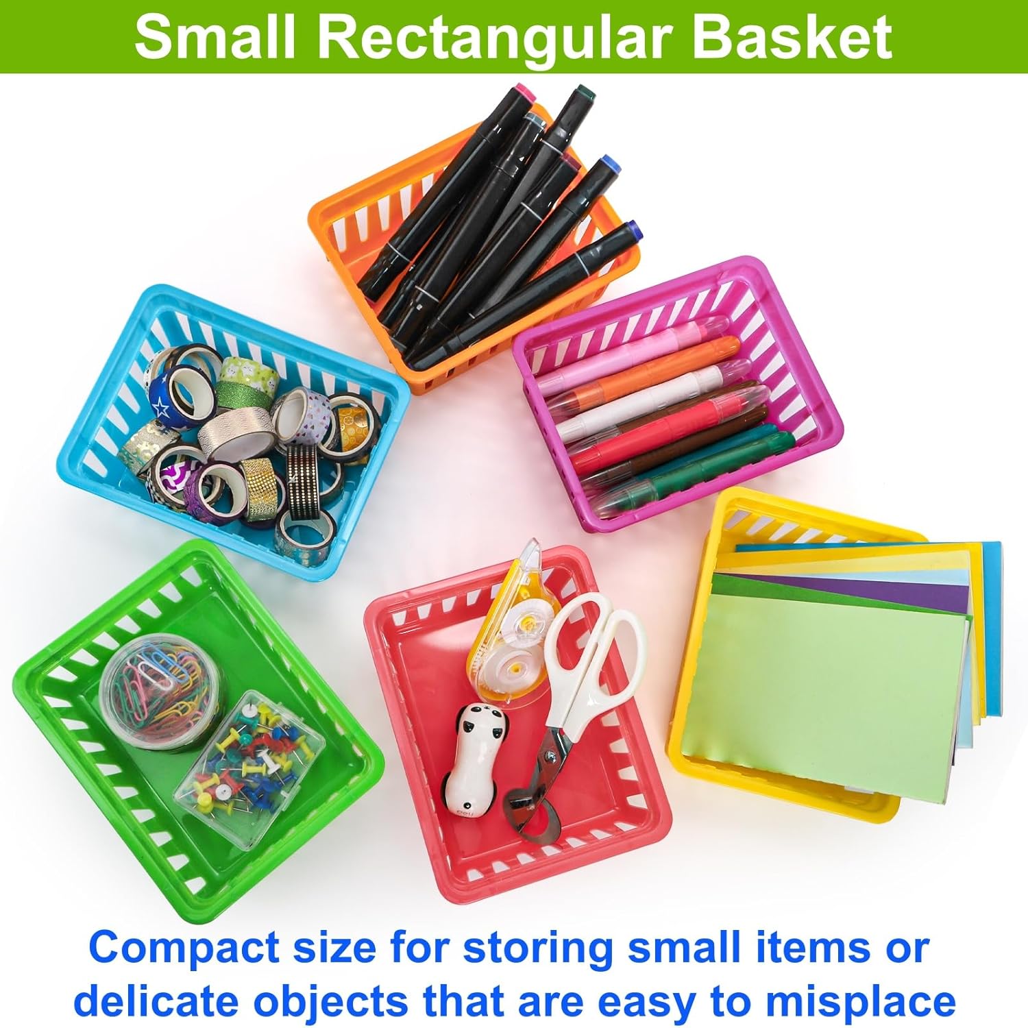 DEAYOU 24 Pack Classroom Storage Baskets, Small Plastic Baskets for Organizing, Colorful Storage Trays, Crayon Pencil Containers Organizer Bins for Desk, Drawer, Home, Office, 6.1"L x 4.7"W x 2.4"H