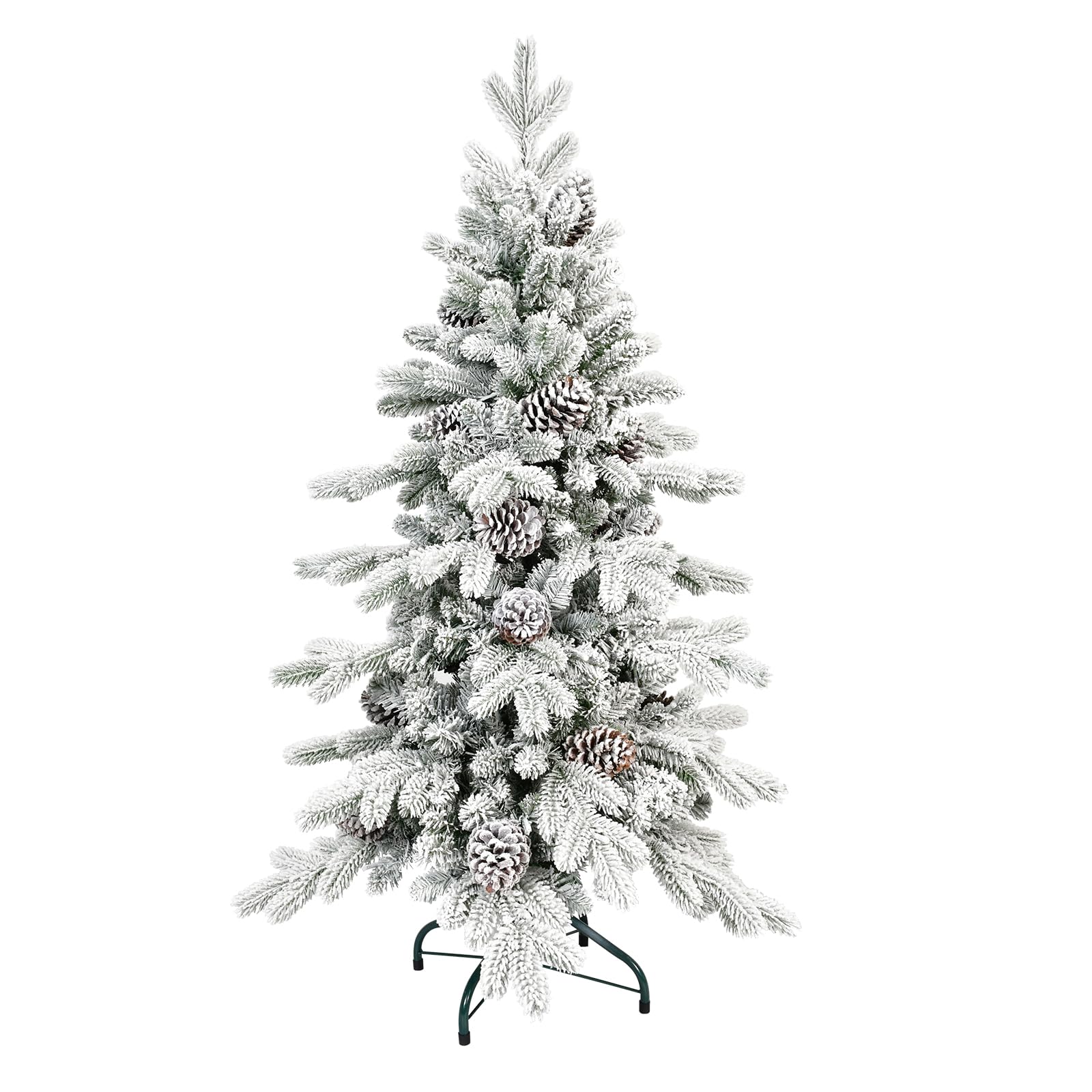 4 FT Snow Flocked Christmas Tree with 455 PE&PVC Mixed Branch Tips,Unlit Artificial Skinny Pencil Christmas Tree with 19 Pine Cones,Hinged Premium Xmas Slim Fir Trees for Home,Office,Party Decoration