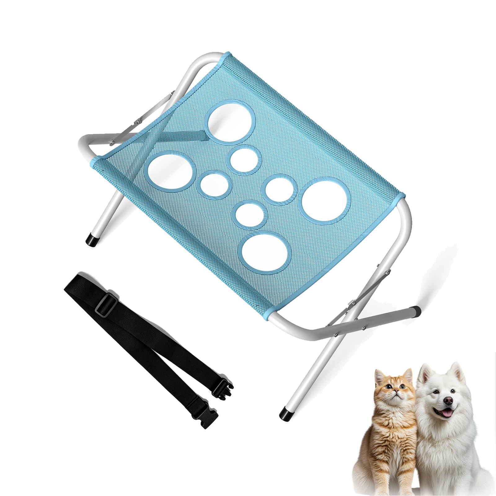 2-in-1 Foldable Pet Grooming Bed, Foldable Pet Bathing Stand, Bath Hammock for Dogs, With Surface and Strap, For Washing Maintenance Travel Grooming (Blue)
