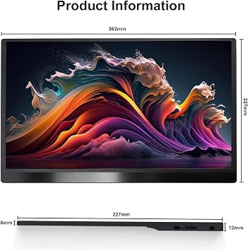 15.6 Inch Portable Monitor HDR 1080P IPS Screen with USB-C & Mini HDMI, 60Hz External Display for Laptop, Phone, PC, Switch, PS5, Xbox – Ultra Slim Lightweight Travel Monitor with Case