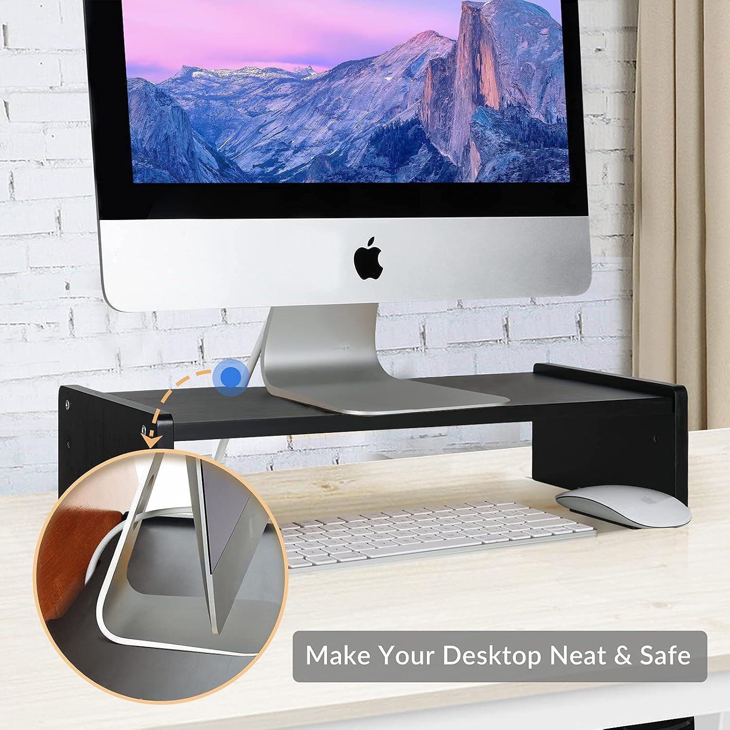 KINLINK Solid Wood Monitor Stand Riser, Monitor Riser with 2 Adjustable Height, 15.8 inch Computer Riser for Computer, iMac, PC, Printer, Computer Monitor Stand for Home & Office, Black image 3
