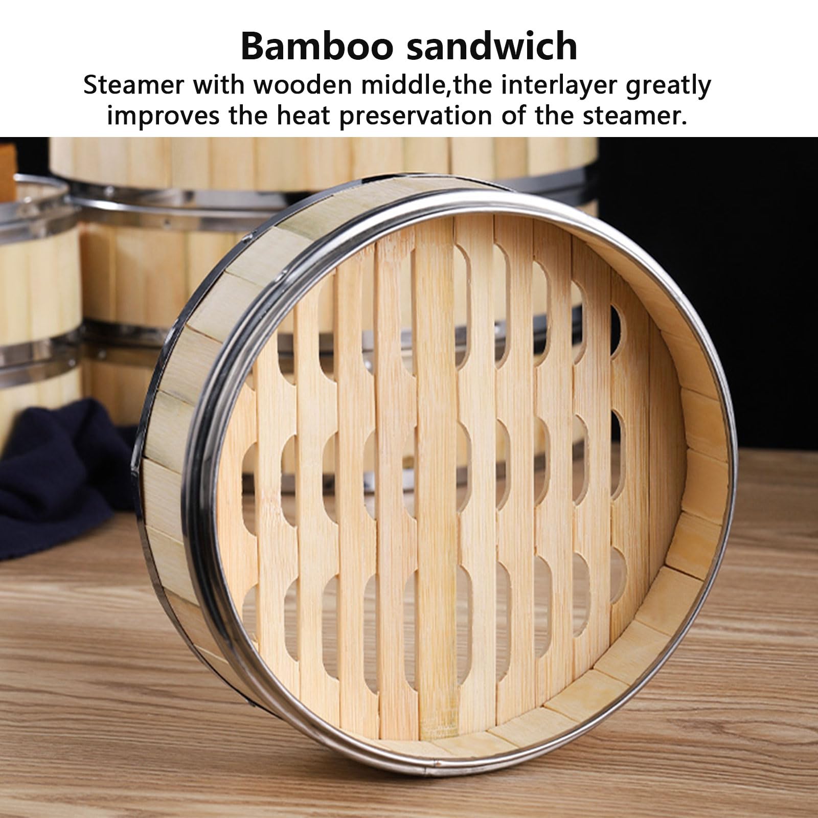 AIZYR Cesta Vaporera De Bambú con Tapa Cesta Vaporera China De 3 Niveles Cesta para Cocinar Al Vapor para Cocinar Dumpling, Dim Sum, Arroz, Pescado Cesta De Vapor,6 Inch