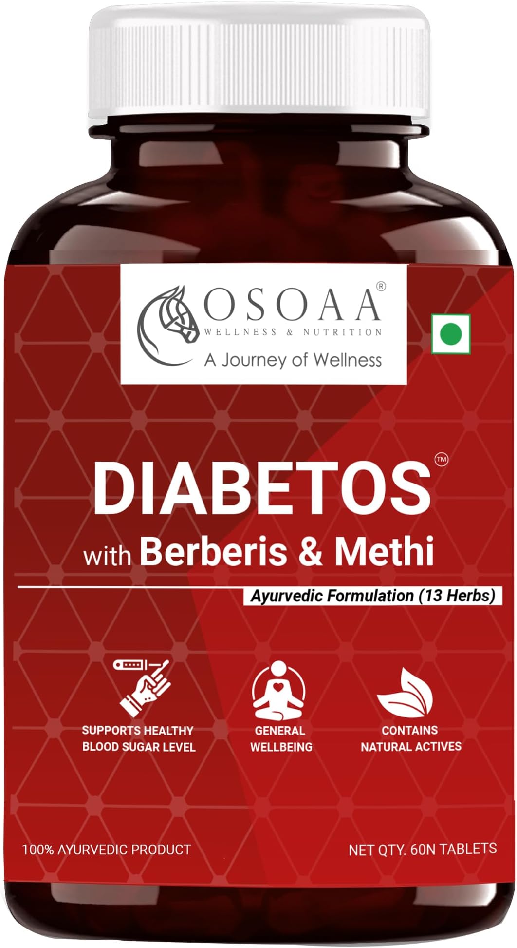 OSOAA Diabetic Care Tablets (Diabetos) | Karela, Jamun, Gurmar, Methi, Neem & Other Herbs | Supports Blood Sugar Management & Diabetes Care | 60 Veg Tablets
