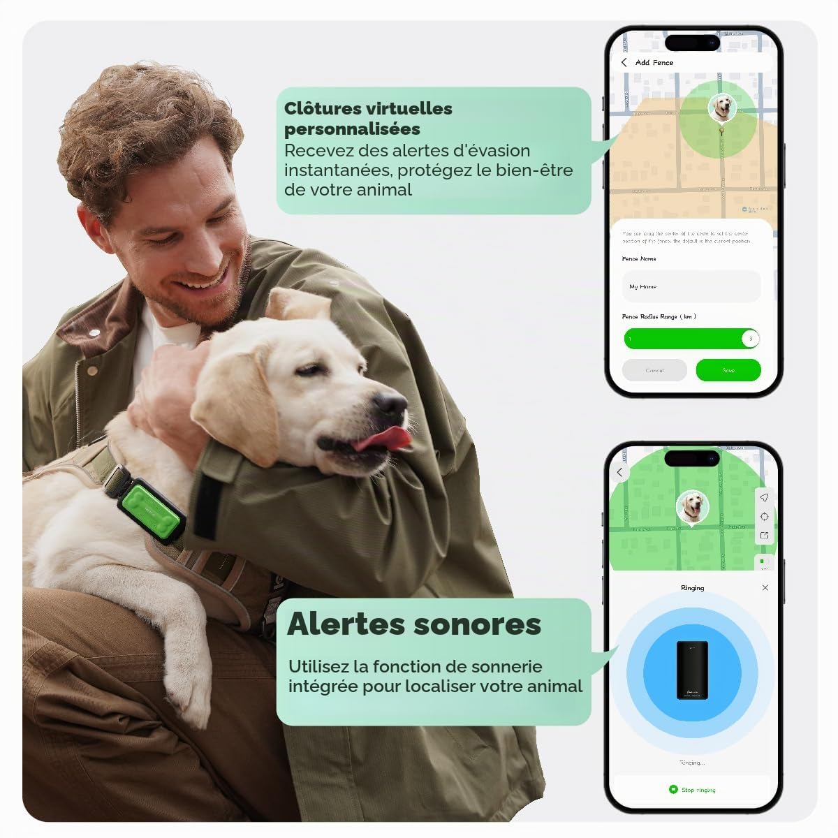 GlocalMe Tracker GPS pour chien avec 6 techniques de localisation, tracker intelligent 4G LTE, suivi en direct et historique des positions, design adapté