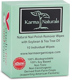 Natural Nail Polish Remover Wipes with Soybean and Tea Tree Oil, 100% Soy Based, Non-Toxic, Vegan, Cruelty-Free – Pack of 10