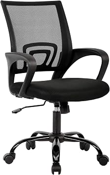 FDW Desk Chair, Office Chair, Anti-Fatigue, Mesh, Breathable, Lumbar Support, Ergonomic Design, 360 Degree Rotation, Stepless Rising, Locking Function, With Armrests, Adjustable, Compact, PC Chair, Telework, Studying, Studying, Office Chair, Home Work, Black