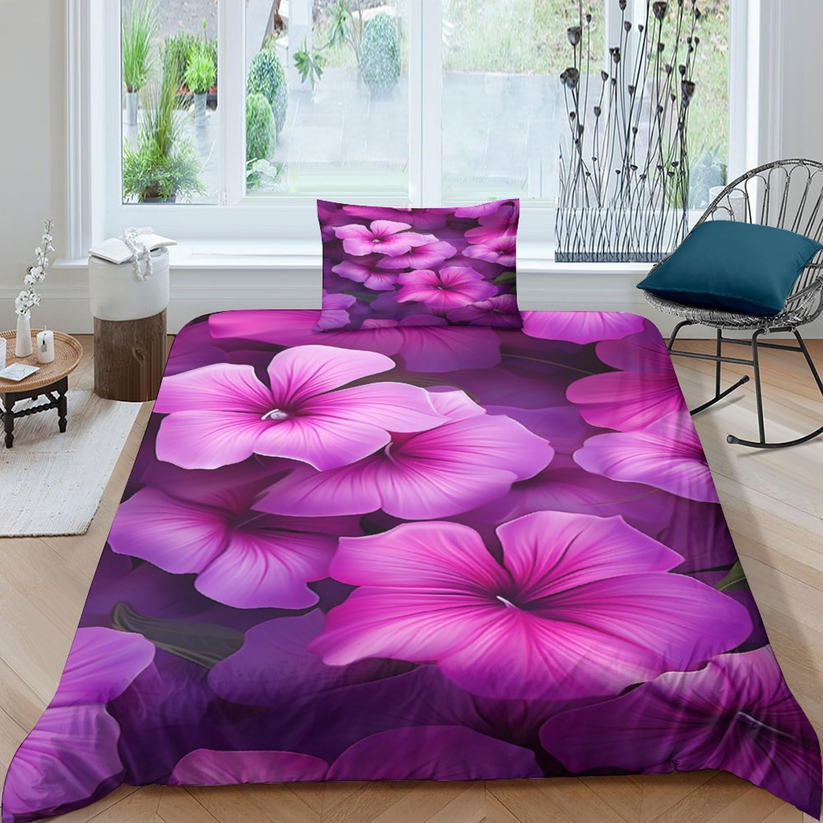 Housse de couette hibiscus 135x200 cm avec taies en microfibre