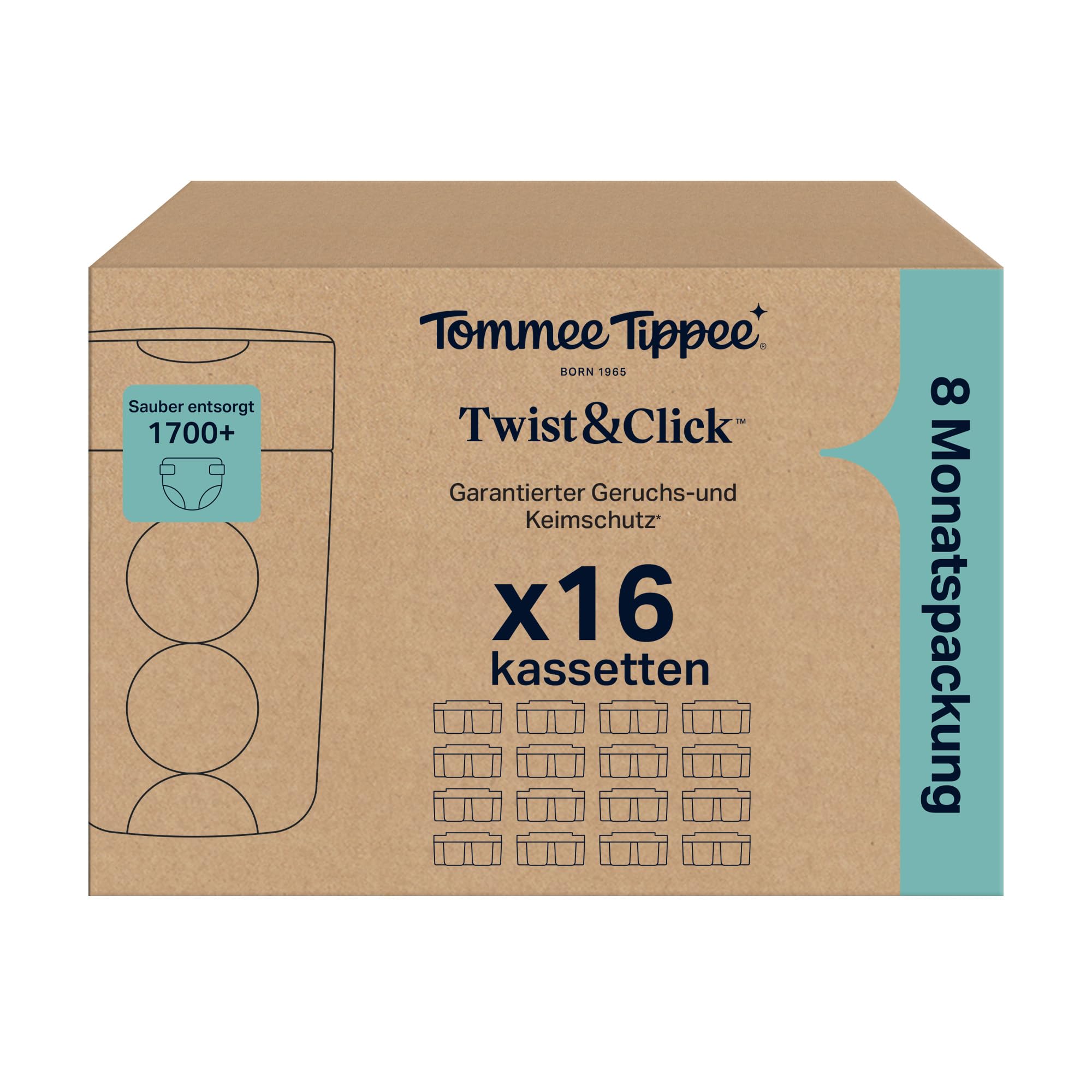 Tommee Tippee Twist & Click Advanced Windeleimer Original-Nachfüllkassetten, 16 x 10,5 m