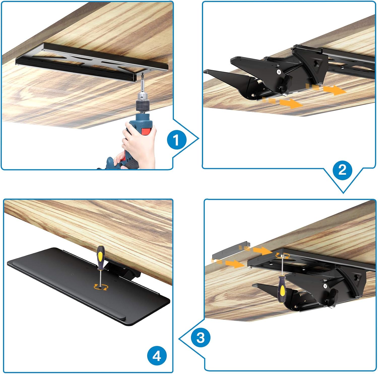 HUANUO Adjustable Keyboard Tray - Ergonomic Under Desk Computer Keyboard & Mouse Platform Tray, 26” x 9.6”,Black : Office Products