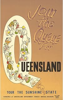 ArtDirect Join the Queue for Queensland, Tour the Sunshine State (1976) Unframed Art Print Giclee Poster by David Fowler - Ready for Framing with Customization Sizes 6x10, 9x14, 13x20, 23x36, 30x48 and 38x60 inches