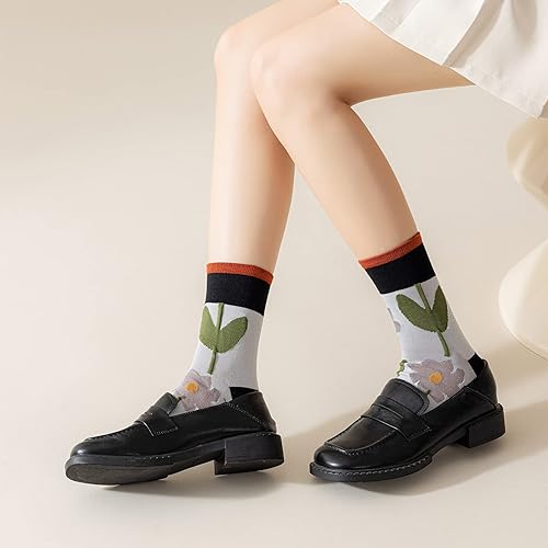 Vista 8 de albagu Calcetines casuales de algodón para mujer, lindos y divertidos, calcetines de vestir delgados para niña, paquete de 356