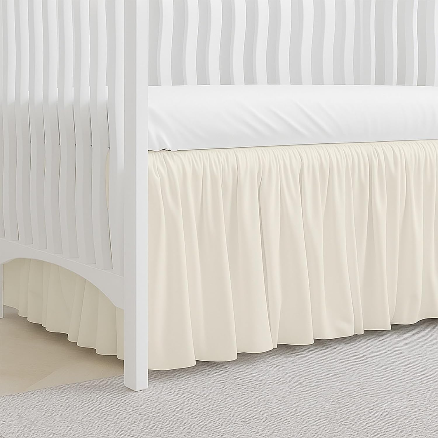 Crib Bed Skirt Dust Ruffle with Split Corners, 100% Cotton, Ivory Nursery Crib Skirt for Baby Boys or Girls, 28x52, 14" Drop, Toddler Bed Skirt, Baby Bedding, Crib Sheet Skirt, Soft & Breathable