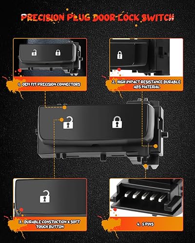 Miniatura 5 de Interruptor de bloqueo de puerta de repuesto para Chevy Silverado 1500 2500HD 2008-2013 GMC Sierra 1500 2500 HD 2008-2013 GMC Sierra Denali 2500HD
