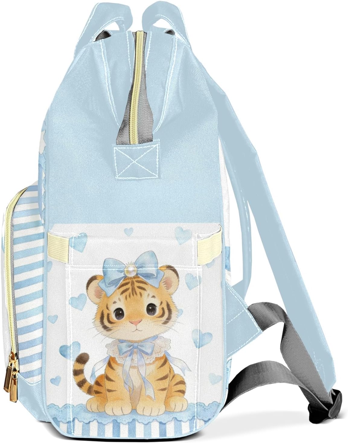 Custom Diaper Bag Backpack for Girls Boys Kids Watercolor Stripe Heart Bow Tiger Large Capacity Nappy Bag: Designed for Travel & Everyday Use