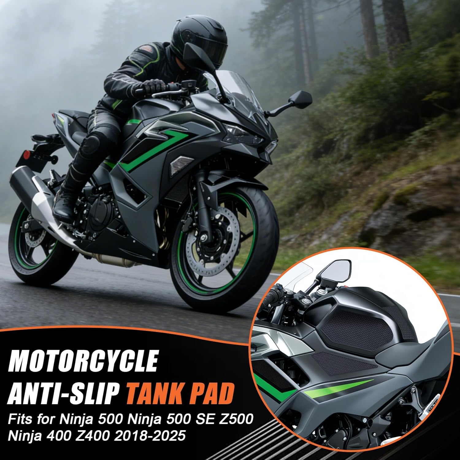 Fuel Tank Pads for Ninja 500 Z500 Ninja 400 with Strong Adhesive - Motorcycle Anti-Slip Fuel Tank Pad Tank Protectors for Ninja 500 Ninja 500 SE Z500 Ninja 400 Z400 2018-2025