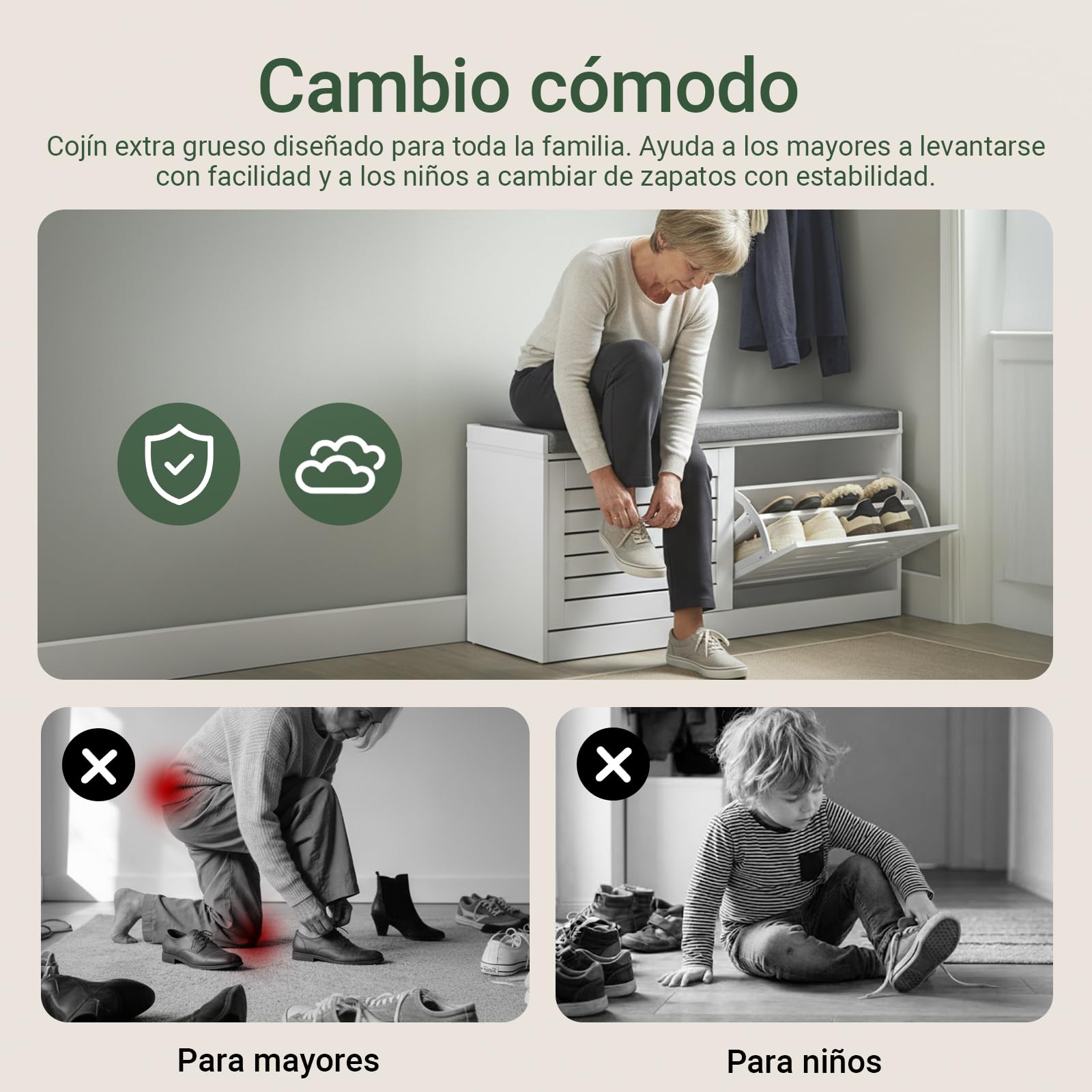 SoBuy Banco Zapatero con Asiento Zapatero Entrada Recibidor - Banco Almacenaje con Cojín Ergonómico, Capacidad 8 Pares, Diseño Compacto para Pasillos Estrechos - Blanco, 97x30x47 cm - FSR62-II-W