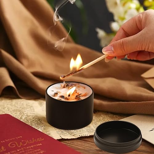 Miniatura 9 de YJHSS Latas para velas de 8 onzas, juego de 24 frascos de vela de color negro mate de alta calidad para hacer velas, lata de vela de 8 onzas con