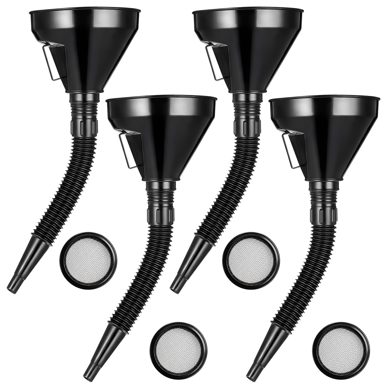 Photo 1 of BBTO 4 Pcs Wide Mouth Oil Funnel with Flexible Extension Nozzle Hose with Handle Mesh Screen Filter Automotive Flex Funnel Filter for Cars Motorcycles Engine Oil Kerosene Gasoline Gas Fuel Diesel