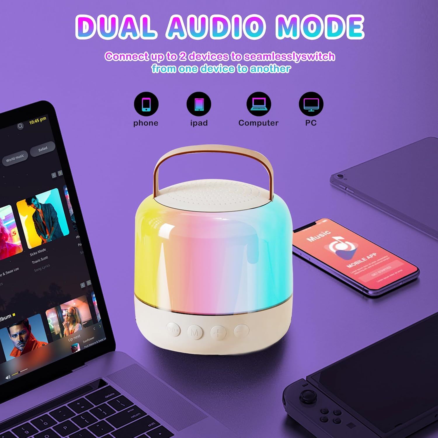 Mini karaoke pro děti Dospělí: Přenosný Bluetooth reproduktor 2MIC s bezdrátovým mikrofonem – Karaoke pro dívky_voghion.com