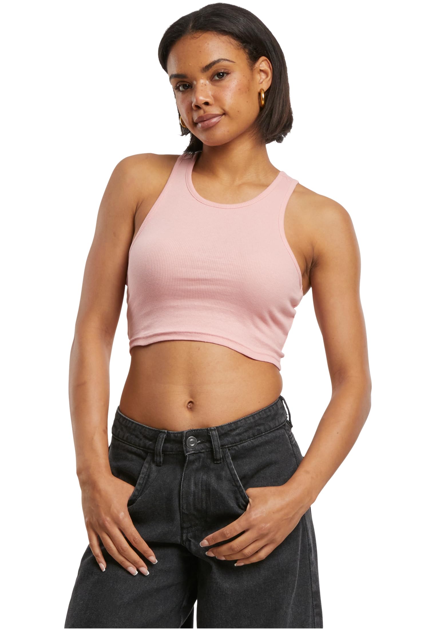Urban Classics Ladies Cropped Rib Top Ribbed Top for Women Short Cut Slim Fit Sizes XS-5XL, Lemonade Pink, 3XL