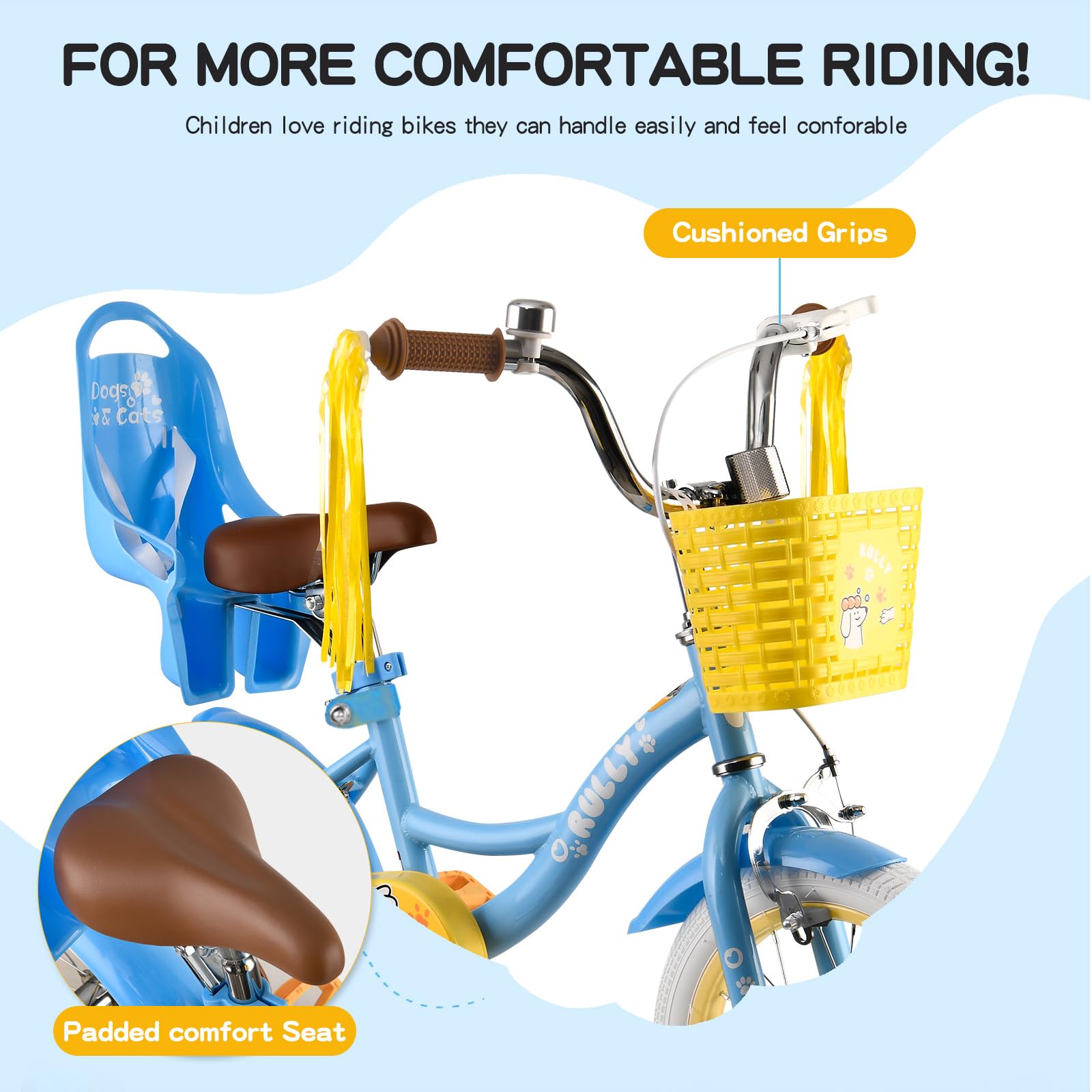 RULLY 12 14 16 Zoll Mädchenfahrrad mit Stützrädern, Korb und Puppensitz – Kinderfahrrad für 2–6 Jahre (Mehrfarbig)