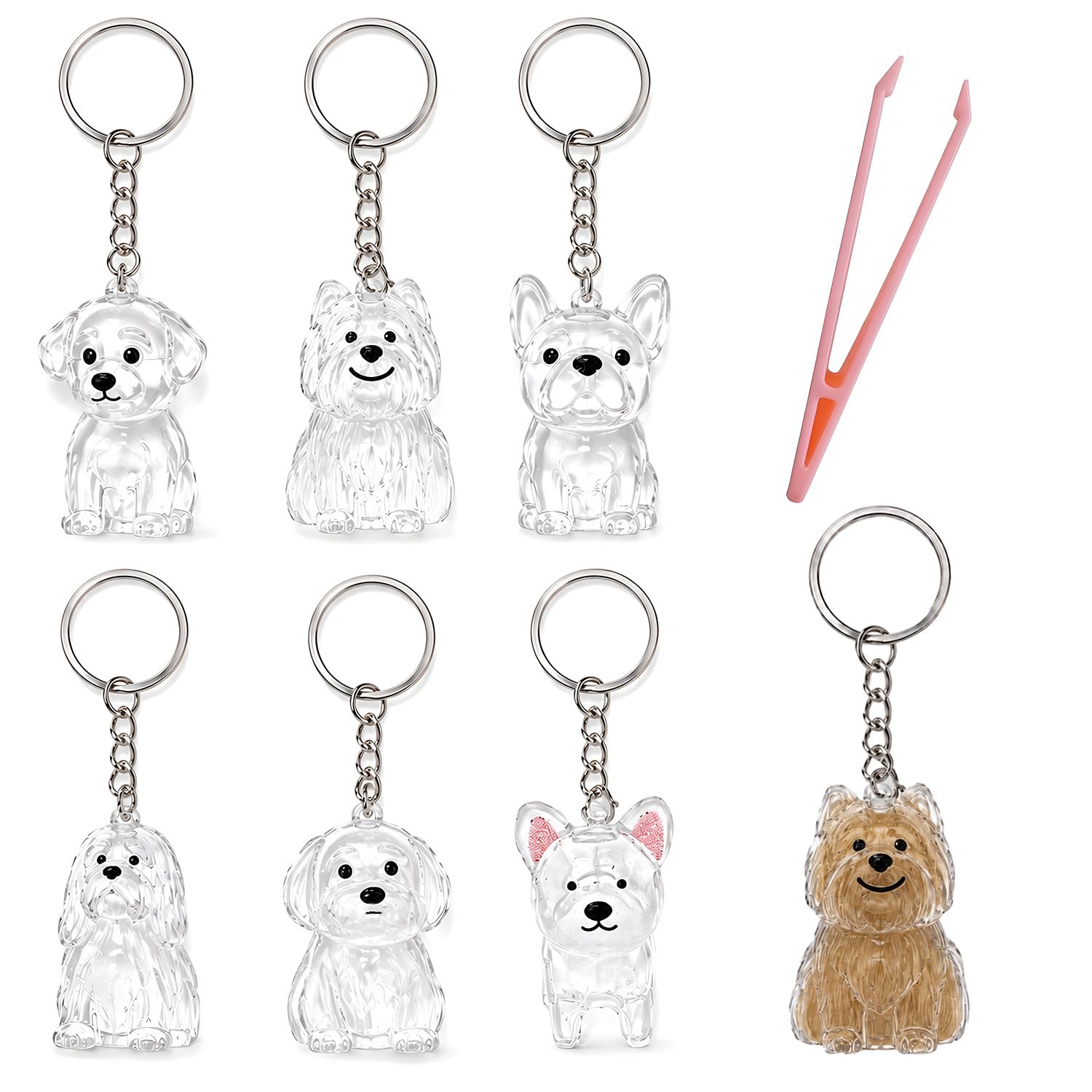 Cybersnc 6 Pcs Transparent Dog Hair Storage Keychain Set - 6 Different Style-Shaped Memorial Keepsake Pendants with Metal Clasp, Portable Pet Fur Collector Capsule Charm for Dog Lovers-image-27