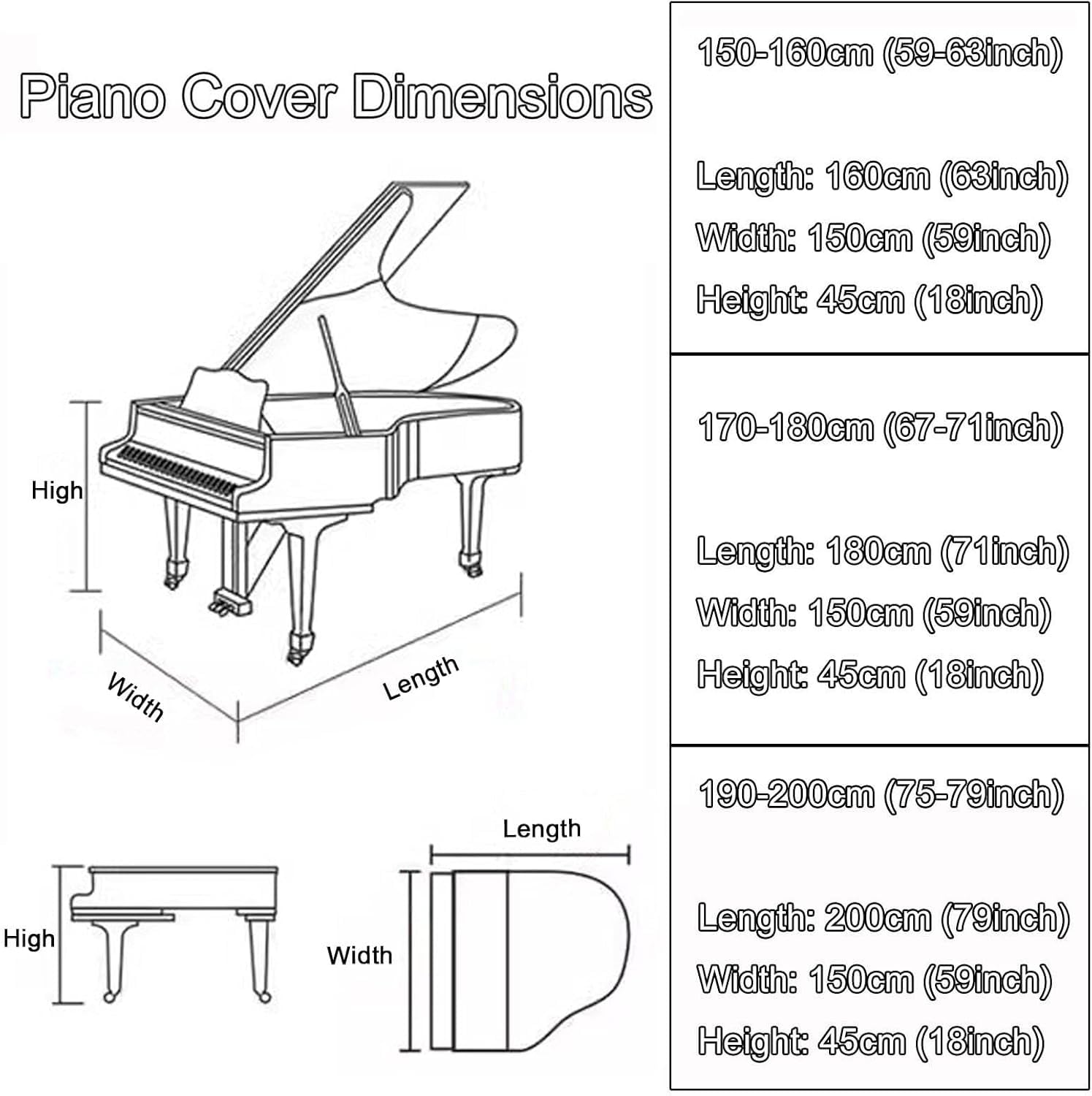 Copertura per pianoforte a coda nera impermeabile e antipolvere, in pelle, protezione antipolvere per pianoforti a coda da 79 pollici, ideale per musicisti.