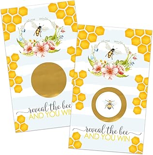 Paper Clever Party Bee Baby Shower Games Gender Neutral - 30 Pack - Scratch Off Raffle Game Cards - Fun Bridal Activities for Weddings & Engagement Parties - Bumblebee Boho Floral Theme