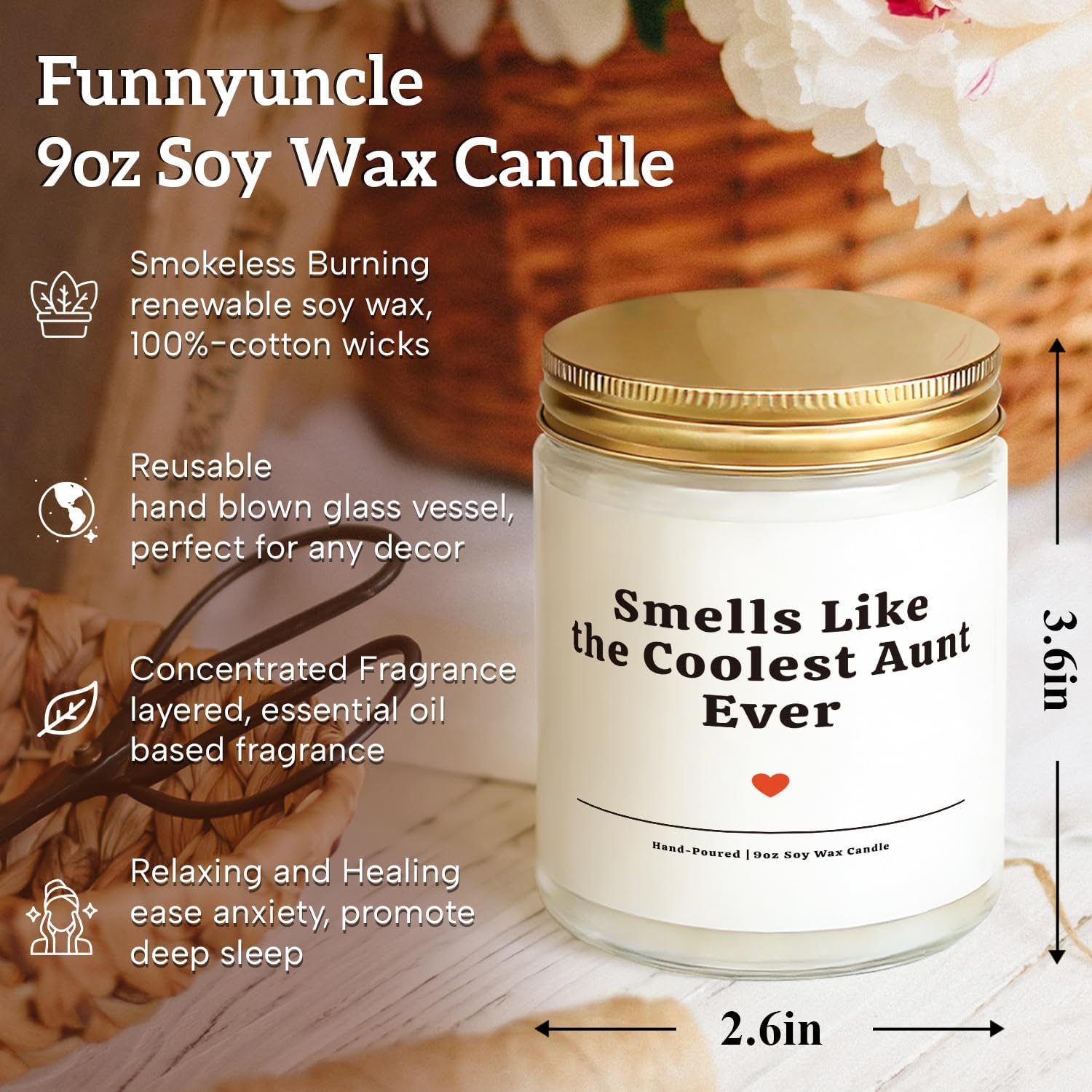 Funnyuncle Aunt Gifts, Mothers Day Gifts for Aunt from Niece Nephew, The Best Aunt Ever Candle, Birthday Christmas Thanksgiving Auntie Gift Ideas, 9oz Lavender Scented Soy Wax