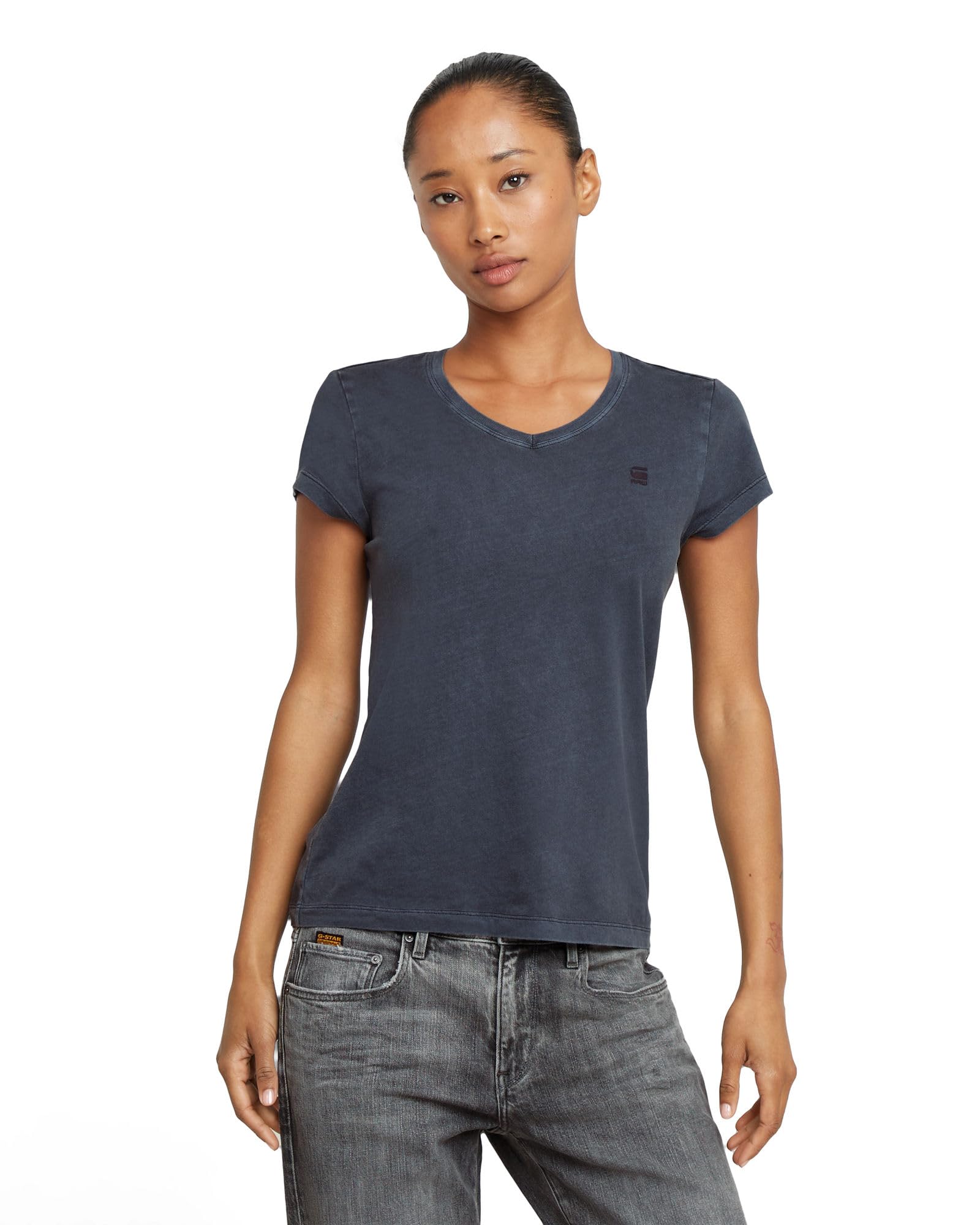 G-STAR Women's Overdyed Eyben Slim V-Neck Top 2.0, Blue (osaka blue gd D24533-B059-H193), S