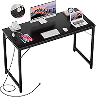 Vista 9 de Escritorios para computadora de 47 pulgadas con tomas de corriente y puertos de carga USB, escritorio de oficina moderno para espacios pequeños