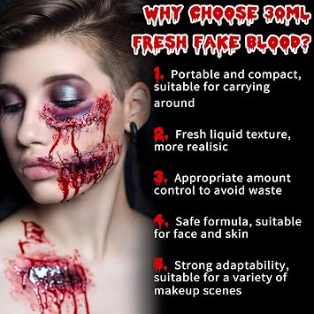 BOBISUKA Realistic Fake Blood, Long-Lasting SFX Makeup (Fresh, 30ml) | Ultra-Realistic, Skin-Safe Washable Blood. Perfect for Halloween, Vampire, Zombie, Cosplay, Stage & Film Makeup