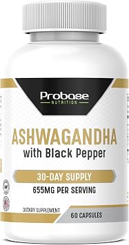 Probase Nutrition Ashwagandha with Black Pepper 60 Capsules 30-Day Supply