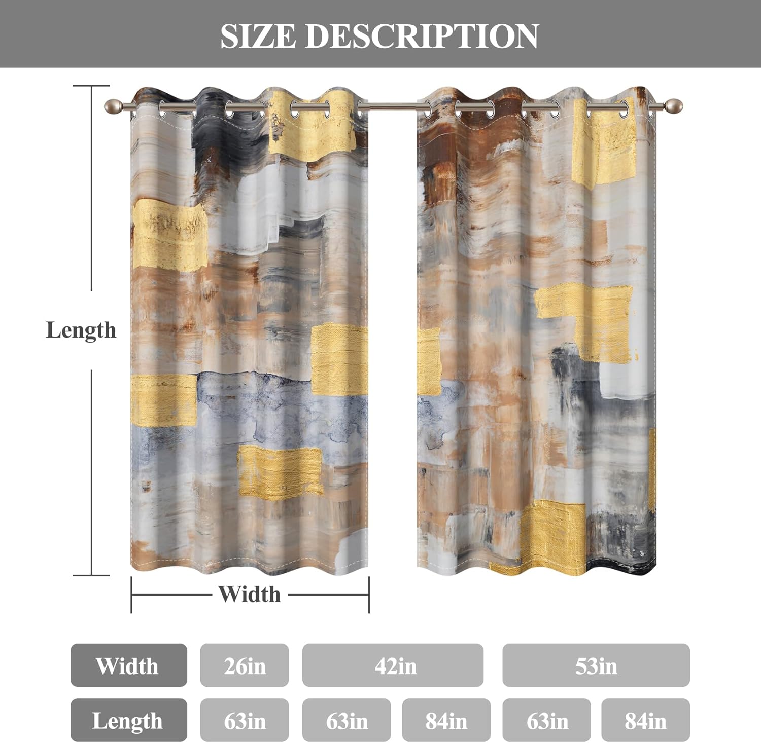 AOFOTO Yellow Blackout Curtains 63 inch Long 2 Panels Abstract Curtain Room Darkening Grommet Window Treatments Modern Decorative for Bedroom Living Room 52x63 Inch