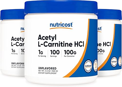 Miniatura 5 de Nutricost Acetil L-carnitina (ALCAR) 100 GMS (paquete de 2) – 100 porciones cada una – 1000 mg por porción – Polvo puro de acetil L-carnitina – Sin