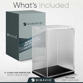 Dinavio Crafthouse Funko Pop Protector - حافظة عرض أكريليك - تصميم قوي قابل للتكديس - حافظة 4 مم لأشكال فينيل مقاس 4 بوصات - قاعدة سوداء