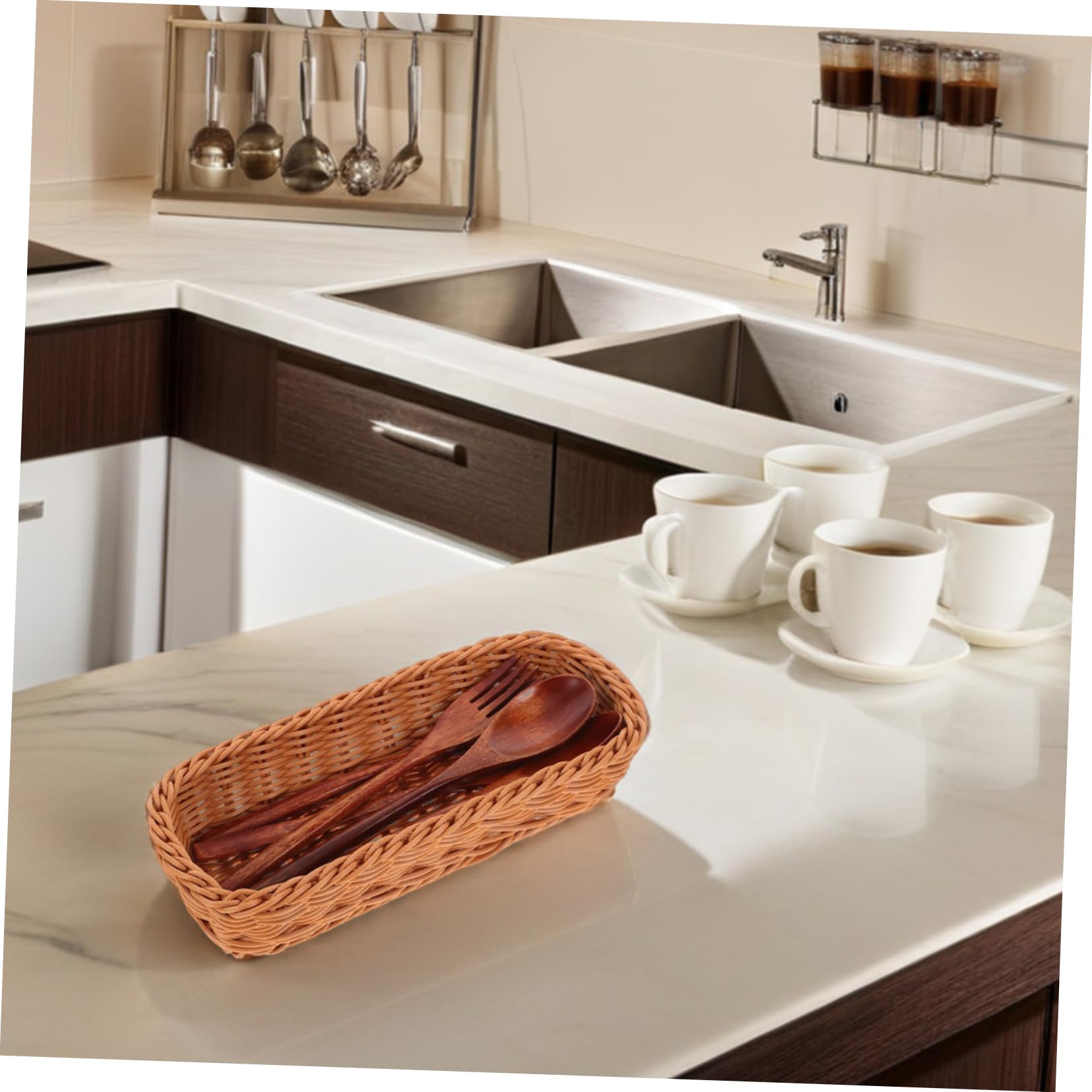 PRETYZOOM Organizador de Cubiertos Cesta de Almacenamiento Tejida de PP Cesta para Utensilios Cocina Práctica para Palillos Cucharas Tenedores