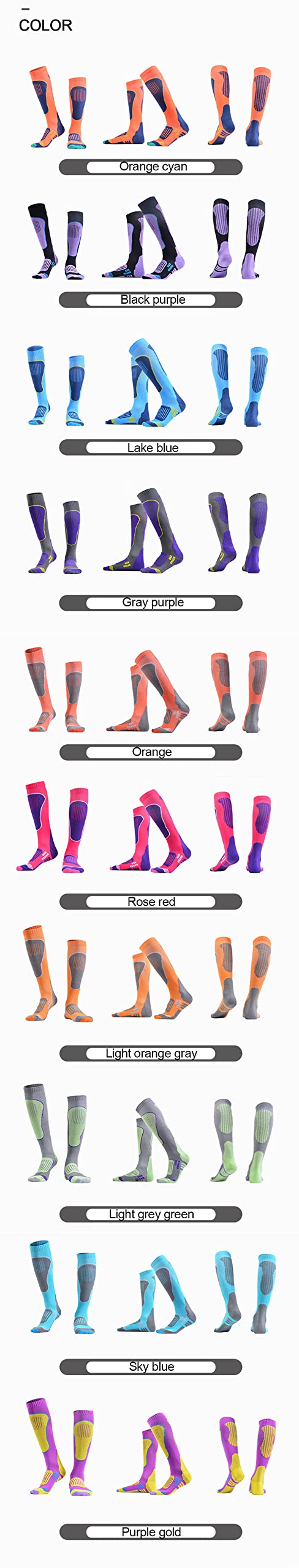 1 Pair Winter Men Women Thermal Ski Socks Sports Socks Snowboarding Cycling Adult Skiing Thicker Leg Warm (Light Orange Gray, L)