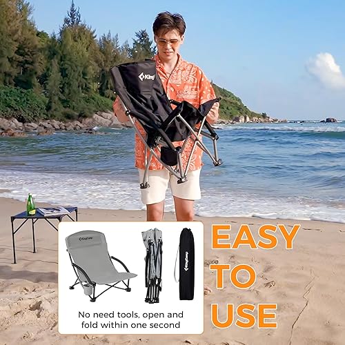 Miniatura 8 de KingCamp Low Beach Chairs, Portable Folding Chair for Adults Extra Wide Ergonomic High Back Seat 300lbs Heavy Duty Lightweight Oversized Gear with
