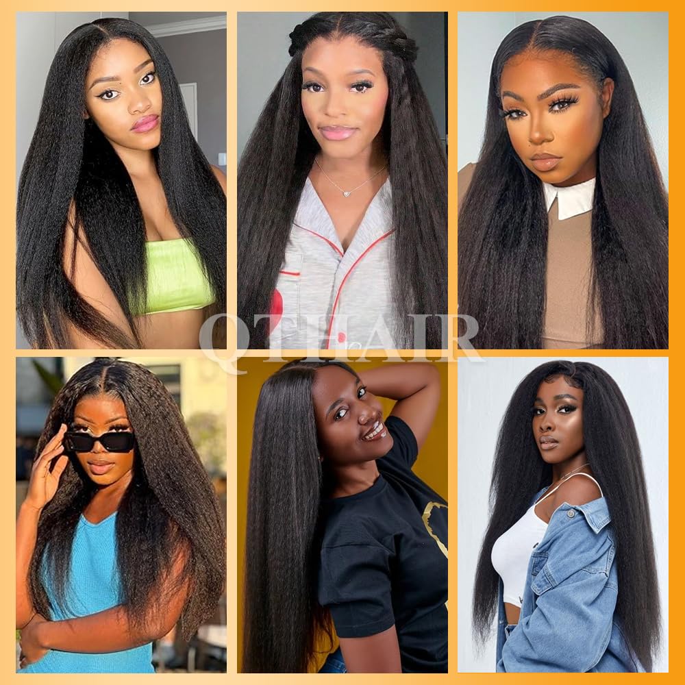 QTHAIR 18A Kinky Straight Lace Closure (12inch) 4x4 Free Part 150% Density Top Swiss Lace Natural Straight Human Hair Closure with Baby Hair