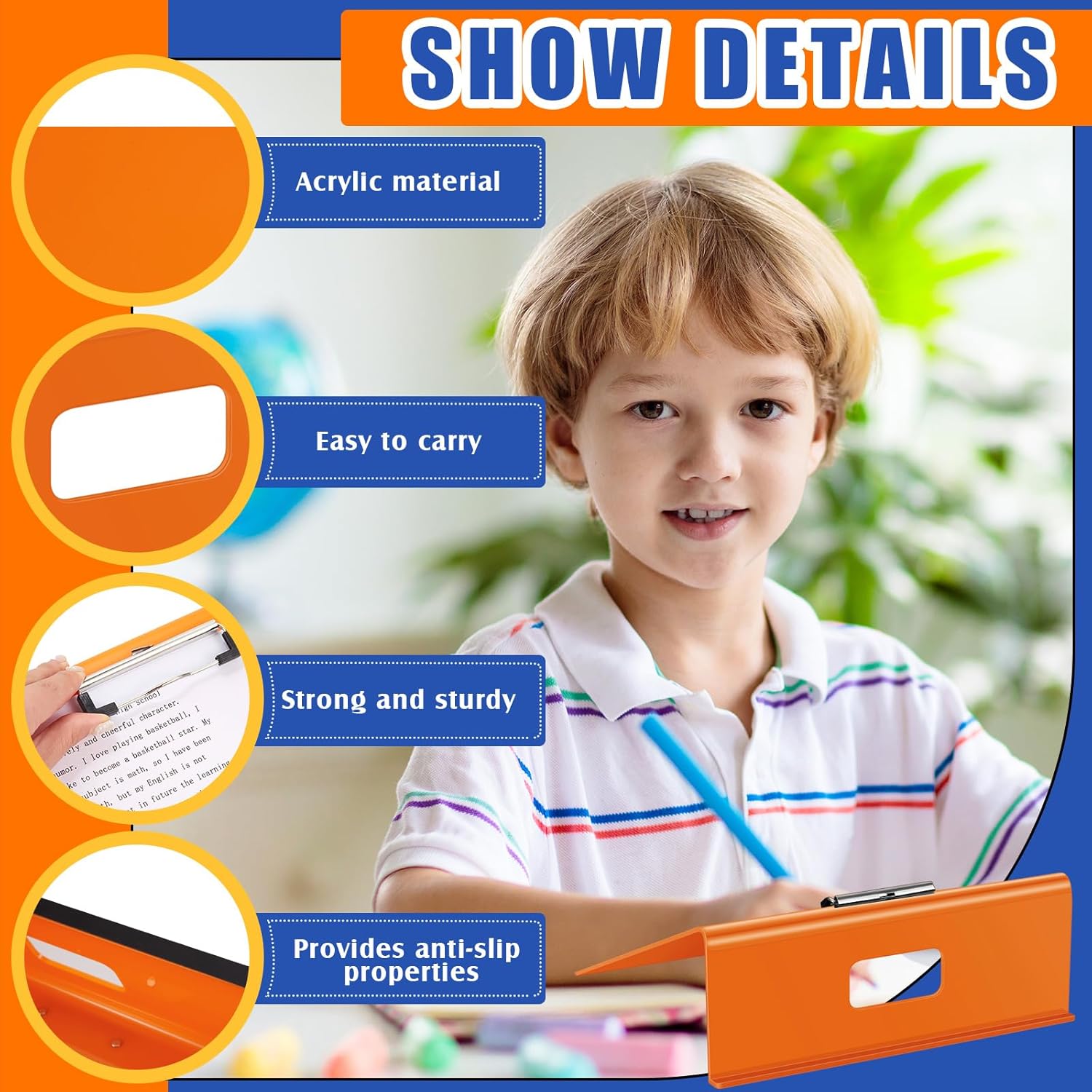 Pasimy 2 Pcs Slant Writing Board 13 x 13 Inch Heavy Duty Large Sloped Clipboard Writing Board Sloped Surface to Improve Handwriting Legibility Posture Reading Positioning Grasp and Endurance(Orange)